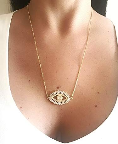 Miniatura 3 de LESLIE BOULES Collar de ojo malvado de oro chapado en oro de 18 quilates con cadena ajustable deslizante, Cristal