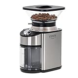 CAMRY CR 4443 Kaffeemühle mit Kegelmahlwerk, 200W, Gehäuse aus Edelstahl, 16 Mahlgrade, Volumen 230 g, Elektromühle mit automatischem Ausschalten, doppelter Sicherheitsschalter, silber