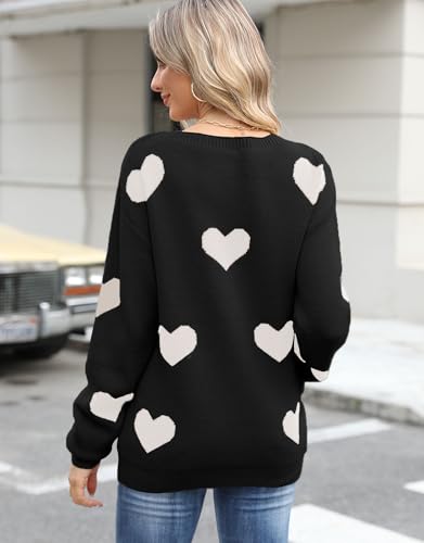 Image of Womens Cute Heart Sweater Crew Neck Long Sleeve Pullover Valentines Sweater