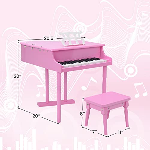 Goplus 30-Key Classical Kids Piano, Mini Grand Piano Wooden Learn-To-Play Musical Instrument Toy With Bench, Piano Lid, Music Rack, Gift For Boys Girls Aged 2+ Baby Tollder (3 Straight Leg-Pink) #TOP4