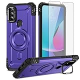 Furiet Phone Case for Motorola Moto G Power 2022/MotoG Play 2023/G Pure 2021 & Tempered Glass Screen Two Layer Hard Bumper Wireless Charging for XT2271DL XT2165DL XT2163DL XT2165-5 XT2271-5 Purple