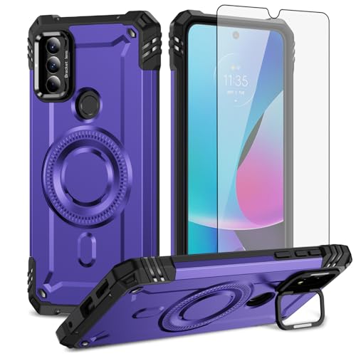 Furiet Phone Case for Motorola Moto G Power 2022/MotoG Play 2023/G Pure 2021 & Tempered Glass Screen Two Layer Hard Bumper Wireless Charging for XT2271DL XT2165DL XT2163DL XT2165-5 XT2271-5 Purple