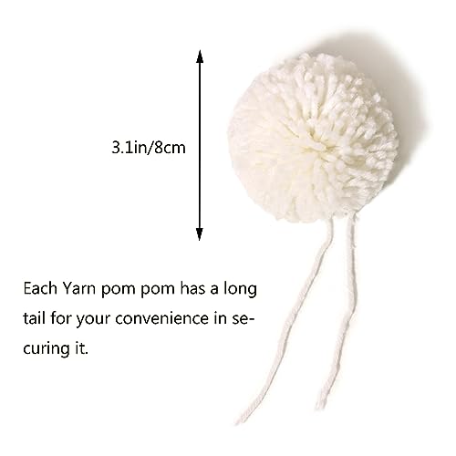 Pack of 12 Yarn Pom Poms for Hats 8CM-3INCH Party Supplies Handmade Detachable Art and Craft Fuzzy Pom Poms Decorative Accessories (White)