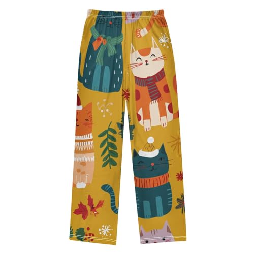 Cat Flowers Boys Long Pants Soft Trousers Elastic Waist Kids Lounge Bottoms with Pockets S-XL2