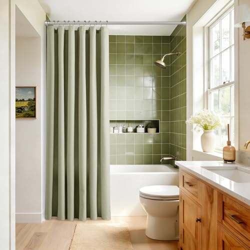 Jolilight Sage Green Linen Small Stall Shower Curtains for Bathroom Natural Boho Shower Curtains Stall Bath 36x96 Cloth Fabric Half Narrow Water Repellent RV Drapes for Bathtub 36 x 96 Inches — view 2
