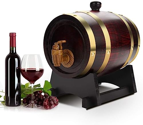 Barriles de madera de roble, barriles de roble de vino tinto de 1,5 L para almacenamiento de vino, licores y cerveza de barril, 20 x 20 x 28,5 cm (1,5 L)