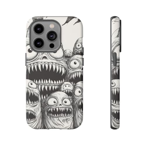 Coque rigide mate iPhone 14 Pro noire élégante motif Slimy Monster Heads