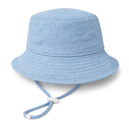 Baby Sun Hat Infant Toddler Summer Bucket Hat, Medical Cotton Yarn Sun Hats for Baby Boys Girls 0-9 Months Light Blue