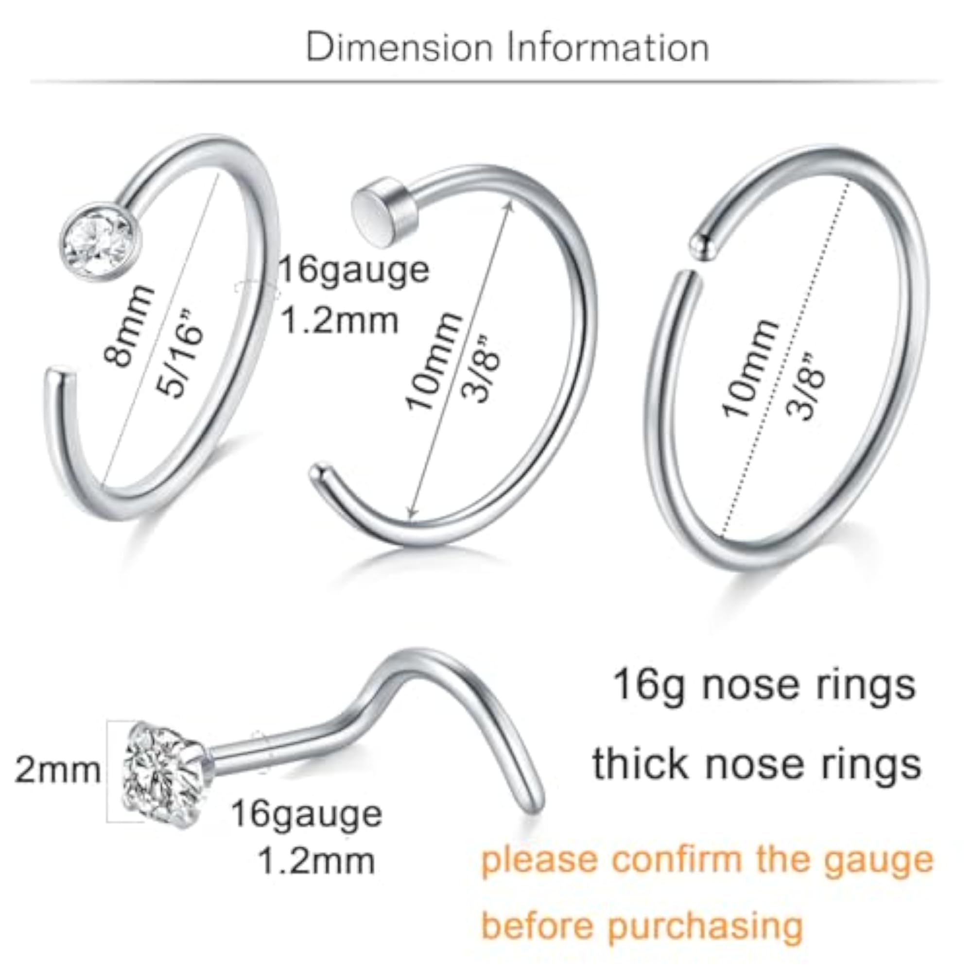 Surgical Stainless Steel L Shape Nose Studs & C Shape Nose Ring