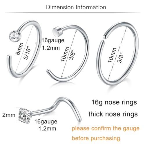 MODRSA Nose Rings 16gauge L Shape Nose Studs Nose Screw Surgical Stainless Steel Thick C Shape Nose Ring Hoop High Nostril Nose Piercing Jewelry for Women Men2