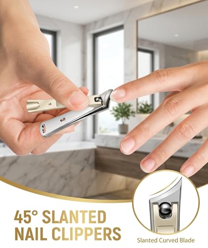Image of 3Pcs Nail Clipper Set for Adults and Seniors, Professional Grooming Kit with Angled Design for Thick Nails, Champagne Gold, Nail Care Tools with Wide Opening and Nano File