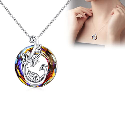 Zhongdawei Colorful Crystal Jewelry Phoenix Necklace Pendant Rings for Women Girls Jewelry Gifts Jewellery Anniversary Birthday Gifts Cover