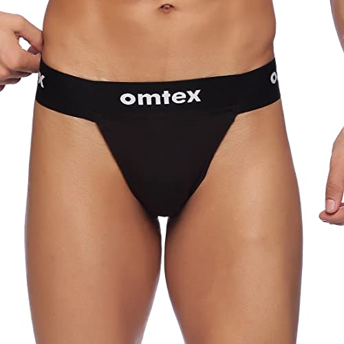 Omtex Rio Back Covered Supporter for Men with Cup Pocket, Ideal for Workout and Sports Quick Dry Moisture Wicking Underwear - Black - Large