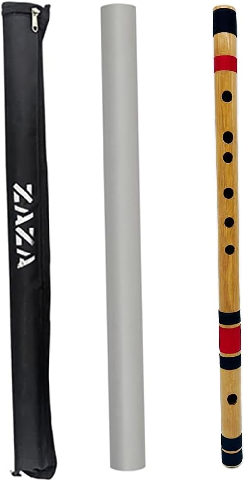 Zaza Percussion- Professional Polished Bamboo Bansuri Flute - (Indian Flute) With Carry Bag (E Middle)