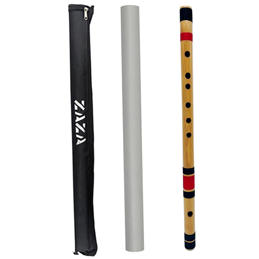 Professionelle Bansuri-Flöte aus poliertem Bambus – (indische Flöte) mit Tragetasche (86,4 cm C#-Bass)