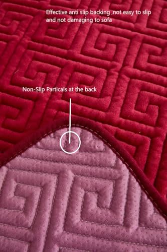 Image of HOMETHREADS Innovative Premium Velvet Sofa Cover Mat with PVC Backing for Non-Slip Comfort | (Maroon Vrsh, 2Pc Armrest Mat | 70x50cm)
