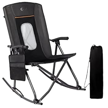 Alternative view of PORTAL Oversized Folding Rocking Camping Chair Portable Outdoor Rocker with High Back Hard Armrests Carry Bag, Supports 300 lbs, Mesh Back, Black
