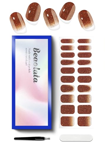 Beaolata Semi Cured Gel Nail Strips - UV Light Gel Nail Stickers - 20 Long Lasting Salon Quality Wraps (Whispering Gold)