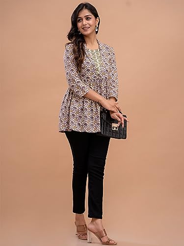 Image of feranoid Women's Cotton Floral Printed Short Kurti Tunic Top