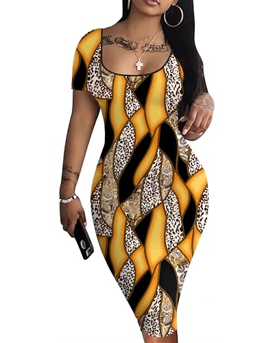 Image of Nimsruc Womens Summer Casual Sexy Short Sleeve Bodycon Dress Basic Pencil Midi Club Dresses