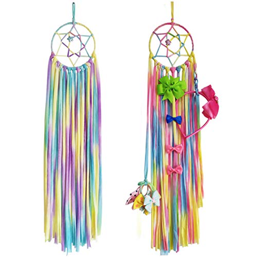 Hixixi 2PCS Hair Clips Holder,Fringe Hair Bows Headband Holder Storage Organizer Hanger for Girls (Purple+Rainbow)