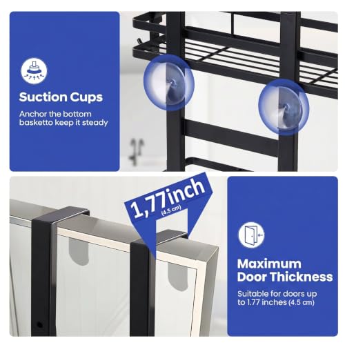 WEYALLE Over the Door Shower Caddy Hanging, Rustproof Shower Shelves with Waterproof Phone Pouch, 3-Tier Adjustable Bathroom Organizers and Storage, No Drilling Shower Shelf, Black Shampoo Soap Holder by WEYALLE - Used condition - Image 6