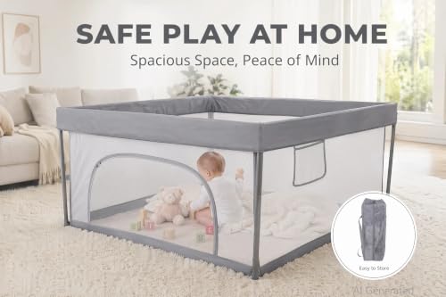 FUNEEK Foldable Playpen for Babies and Toddlers, 59'' x 59'' — view 4