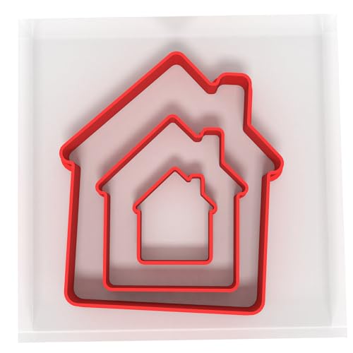 JUST CUTTERS Formine a forma di casa, set di 3 taglierine in plastica per cottura, fondente, argilla, pasticceria, glassa, gioielli (3/5/8 cm)