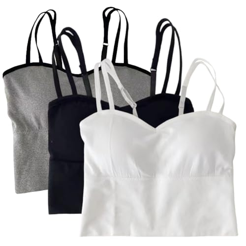 Girls Tops Built-in Bra V-Neck Crop Top Teen Camisole with Adjustable Straps Bralette Slim Fit Cami Tops for Girls