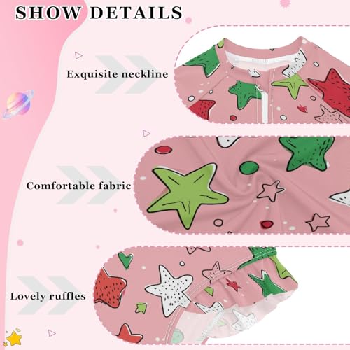 Star Pattern on Pink Girls Rash Guard Swimsuits Long Sleeve One Pieces Bathing Suit UPF 50+ Zipper Swimwear4