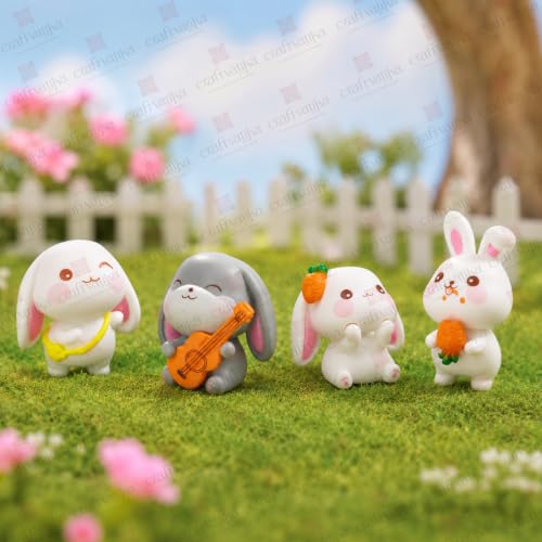 Image of CraftVatika Miniature Showpiece Birthday Gift for Girls Kids, Rabbit Bunny Showpiece Set of 4 for Home Decor Items, Car Dashboard Items, Table Decoration Items, Valentine Day Gift for Girlfriend