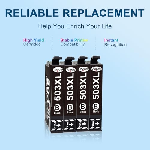 Jagute 503 503XL Schwarz Druckerpatronen Kompatibel mit Epson 503XL Schwarz 503XL Patronen für Epson Expression Home XP 5200 XP-5205 Workforce WF-2960DWF WF-2965DWF Drucker (4er-Pack, BK 503/503XL)