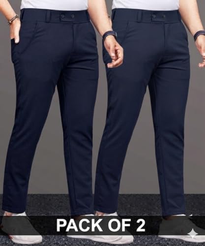 Image of Men's Slim Fit Lycra Formal Trousers Combo | Stretchable Smart Casual Pants for Office Wear | Mid-Rise Flat Front Stylish Chinos