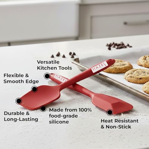 Image of HAZEL Silicone Spatula & Spoonula Set of 2 | 8 Inch Heat-Resistant & Non-Stick Kitchen Utensils for Baking, Cooking, Mixing & Scraping - Red