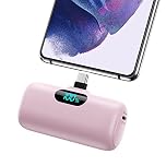 Feob Power Bank USB C 5000mAh,15W PD 3.0A Fast Charging Portable Charger Mini Power Bank LCD Display Battery Pack Compatible with Samsung S23,S22/Note/Moto/LG/Pixel/Nexus, USB C Phones etc - Pink