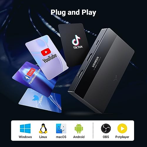 Image of UGREEN 4K Video Capture Card HDMI to USB C 3.0 1080P 60fps Recording 4K Passthrough 3.5mm Audio Headphone Microphone Compatible with Switch PS5 /4 Xbox TV Stick Laptop PC and Mac