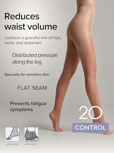 Image of Conte Women's Nude Body Shaping Sheer Compression Pantyhose Tights - Control