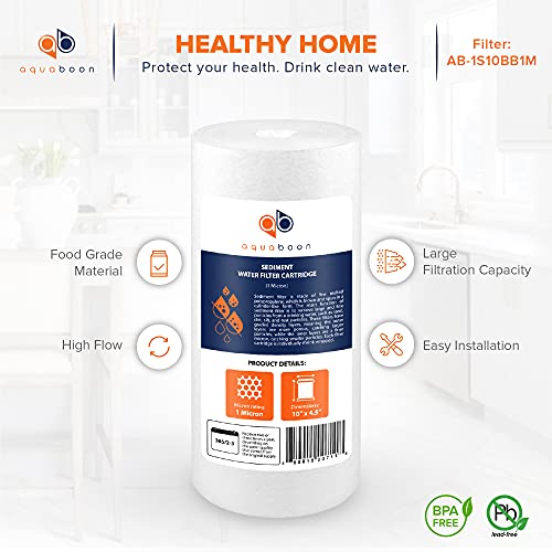 Aquaboon 2-Pack Of 1 Micron 10" Sediment Water Filter Replacement Cartridge | Whole House Sediment Filtration | Compatible With W15-Pr, Hd-950, Wfhd13001B, Gxwh35F, Gxwh30C, Hf45-10Blbk10Pr #TOP3