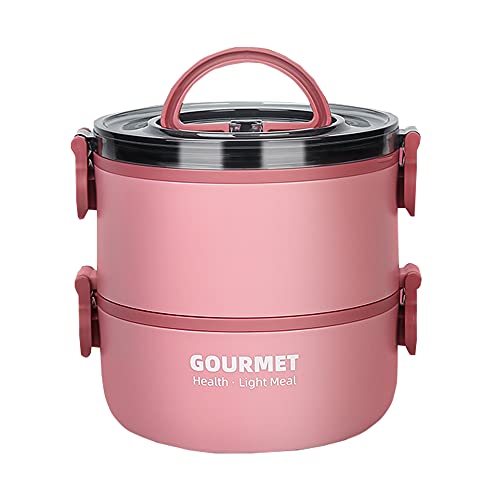 Boîtes à Bento pour Adultes&Enfants,Multicouche Empilable Boîte à Repas Hermétique en Acier Inoxydable Boîtes Alimentaires Isothermes avec-Sans BPA(rose, 2-Tier) Cover