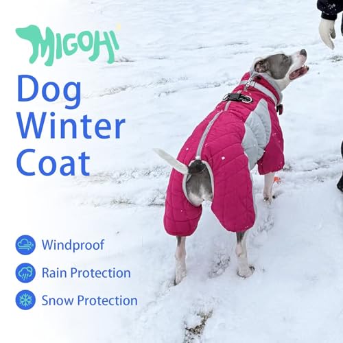 Image of MIGOHI Full Body Dog Coat,Warm Coats for Small Dogs | Reflective Winter Coat for Dogs with Harness,Turtleneck Dog Snowsuit with Legs,Windproof Pet Fleece Puffer Jacket,S,Rosered