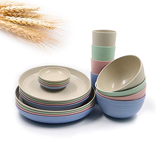 20 Pcs Large Kitchen Dinnerware Set Wide and Shallow Pasta Plates Salad Dishes Soup Bowls Sturdy and Durable Camping Dessert Dinner Dishes Set Sauce Dish Plate style 1