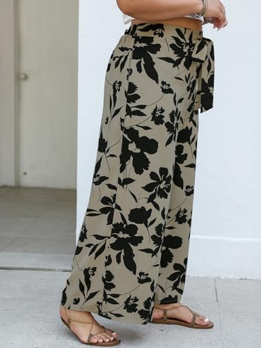 CUPSHE Women's Plus Size Wide Leg Pants High Elastic Waist Adjustable Knot Casual Flowy Trousers with Pockets3