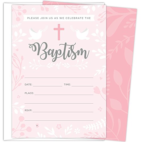 Baptism Invitations for Baby Girls, 25 Fill In The Blank Style Cards