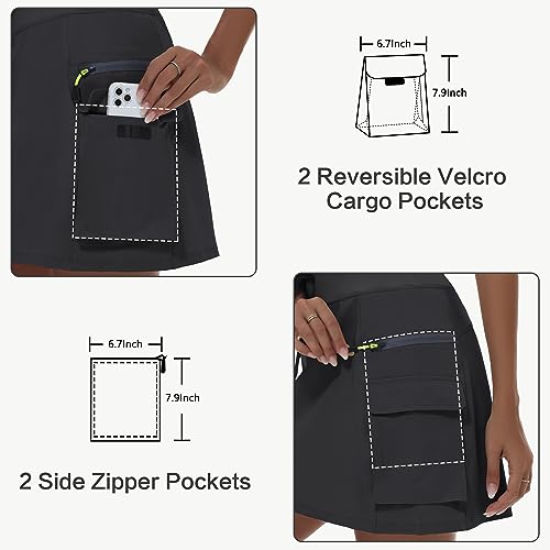 MIVEI Women\'s Hiking Cargo Skort Skirt High Waisted Golf Dressy Casual with Zipper Pockets Workout Sport Quick Dry Skirts Black