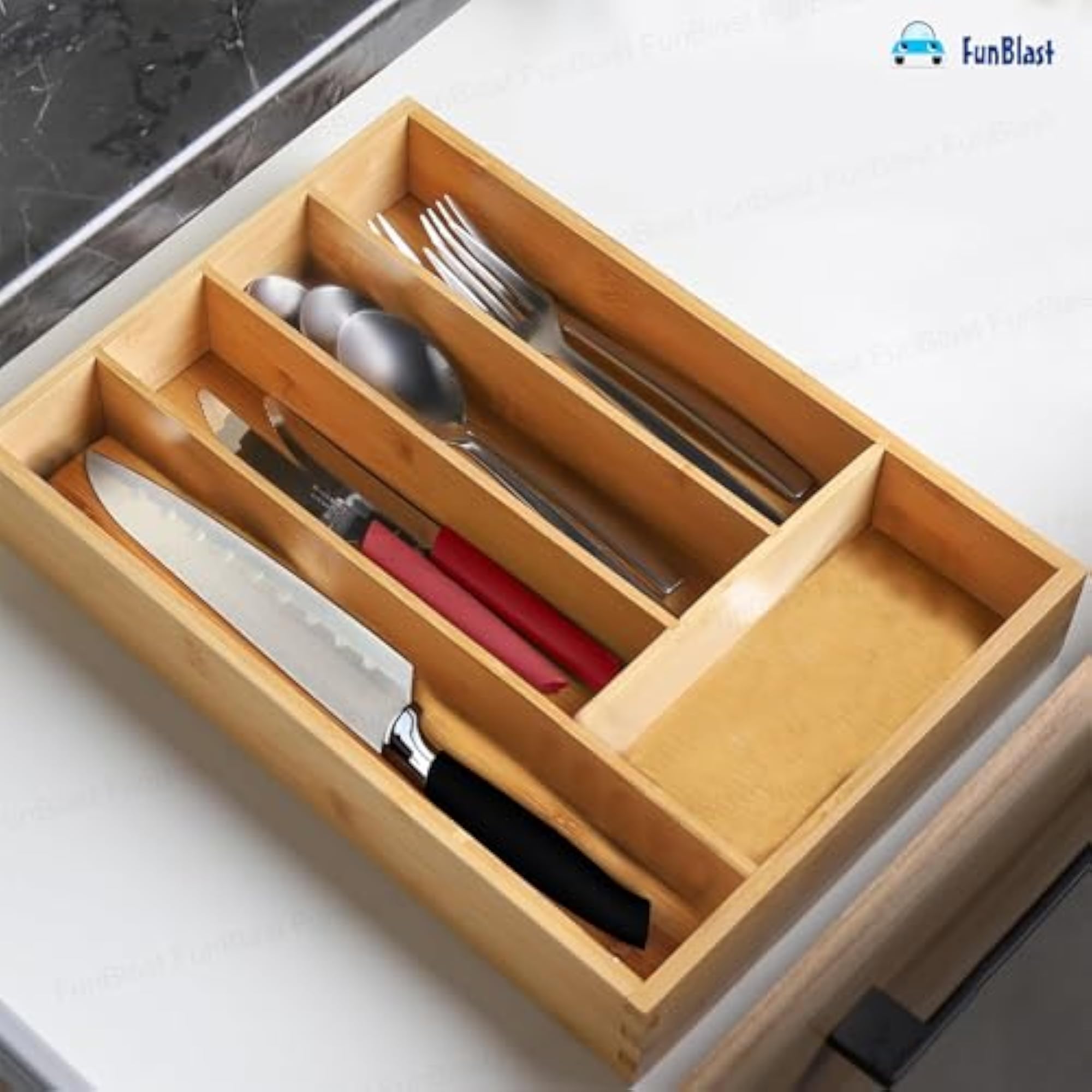 Bamboo Cutlery Tray for Kitchen Drawer, Eco-Friendly Organizer