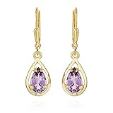 Stein: echt Amethyst NKlaus Paar Brisur Ohrhänger 333 Gelb Gold hochglanz 14x8mm Ohrringe mit echt Amethyst 11906