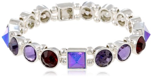 Nine West "Studded Statement Silver-Tone Multi-Purple Stretch Bracelet, 2.7" #TOP29