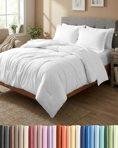 Queen Comforter Set - 7 Piece Bed in a Bag Queen Size Bed Set - Down Alternative Comforter, Flat Sheet, Fitted Sheet, Pillowcase & Shams for All Seasons - Ultra Soft, Cozy, Comfy & Breathable - White