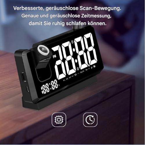 Reloj despertador digital con proyector ajustable de 180 grados y sensor de temperatura para casa 4