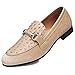 Men's Velvet Loafers, Fashion Formal Wedding Dress Shoes for Men with Sparkle Gold Buckle, Penny Slip-On Smoking Luxury Men Casual Shoes (Beige)